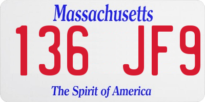 MA license plate 136JF9