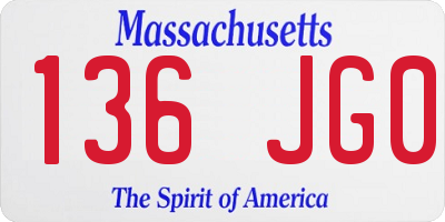MA license plate 136JG0