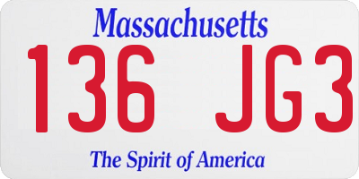 MA license plate 136JG3