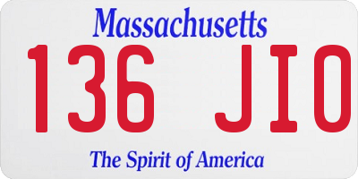 MA license plate 136JI0