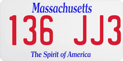 MA license plate 136JJ3