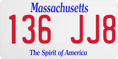 MA license plate 136JJ8