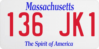 MA license plate 136JK1