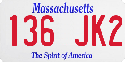 MA license plate 136JK2