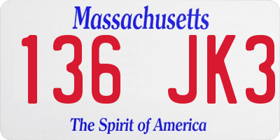 MA license plate 136JK3