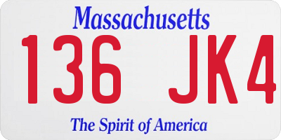 MA license plate 136JK4