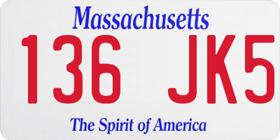 MA license plate 136JK5