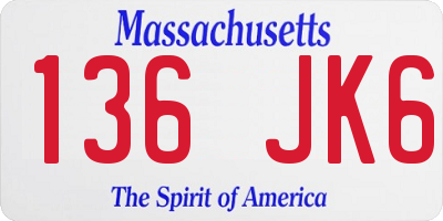 MA license plate 136JK6