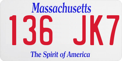 MA license plate 136JK7