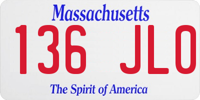 MA license plate 136JL0