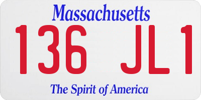 MA license plate 136JL1