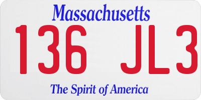 MA license plate 136JL3