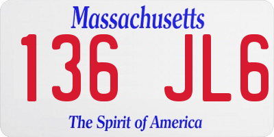 MA license plate 136JL6