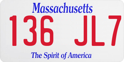 MA license plate 136JL7