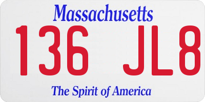 MA license plate 136JL8