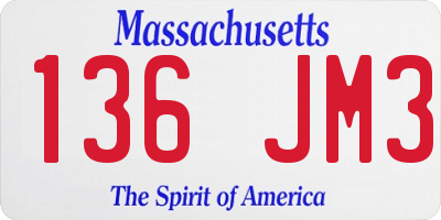 MA license plate 136JM3