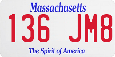 MA license plate 136JM8