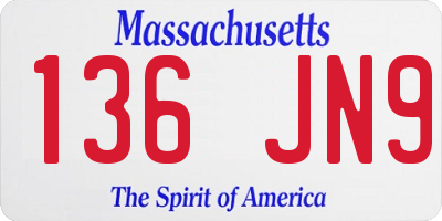 MA license plate 136JN9