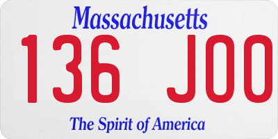 MA license plate 136JO0