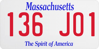 MA license plate 136JO1
