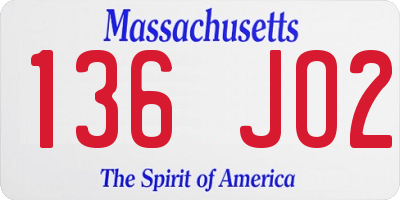 MA license plate 136JO2