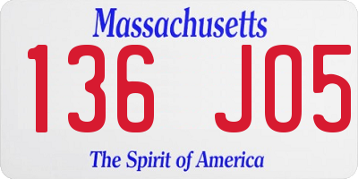 MA license plate 136JO5