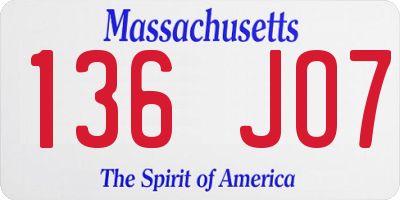 MA license plate 136JO7