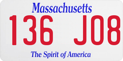 MA license plate 136JO8