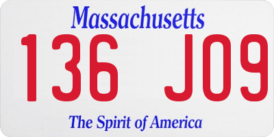 MA license plate 136JO9