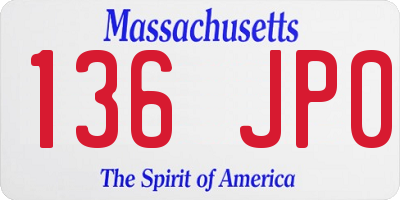 MA license plate 136JP0