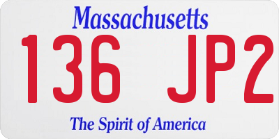MA license plate 136JP2