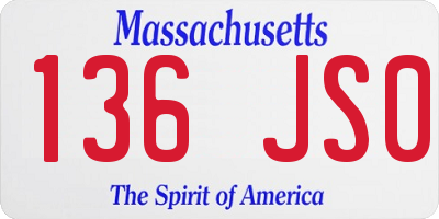 MA license plate 136JS0