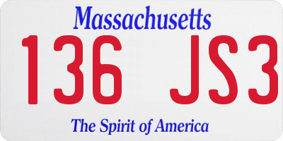 MA license plate 136JS3