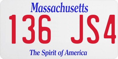 MA license plate 136JS4