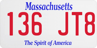 MA license plate 136JT8