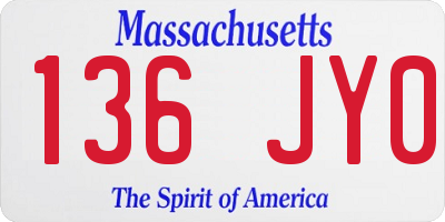 MA license plate 136JY0
