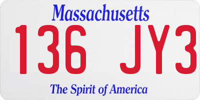 MA license plate 136JY3
