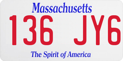 MA license plate 136JY6