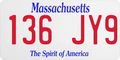 MA license plate 136JY9