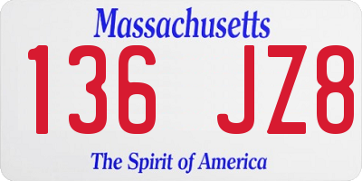 MA license plate 136JZ8
