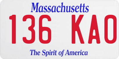 MA license plate 136KA0