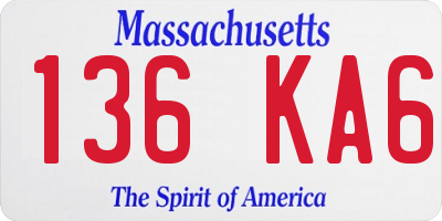 MA license plate 136KA6