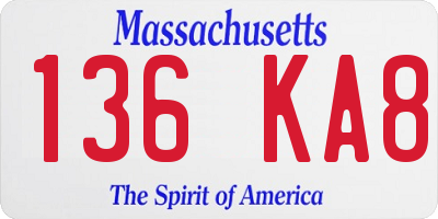 MA license plate 136KA8