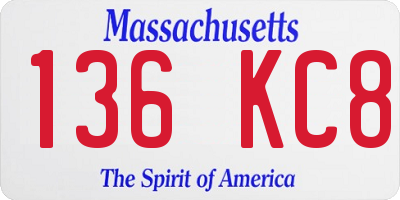 MA license plate 136KC8