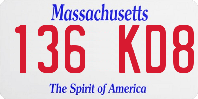 MA license plate 136KD8