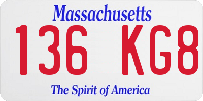 MA license plate 136KG8