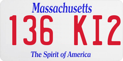 MA license plate 136KI2
