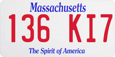 MA license plate 136KI7