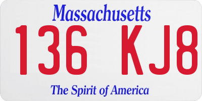 MA license plate 136KJ8