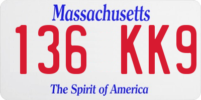 MA license plate 136KK9